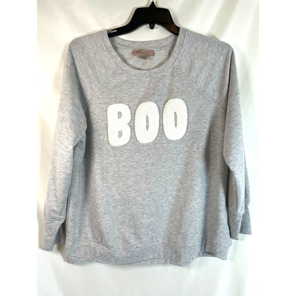 Philosophy Lt Gray Sweatshirt 1X BOO Embroidered Chenille So Soft Fall Halloween